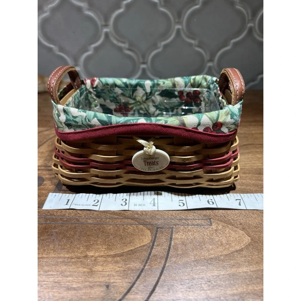 Longaberger Pet Treats Basket‎ With Floral Liner And Plastic Protector